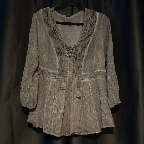 Torrid Charcoal Lace-Up Blouse - Picture 1 of 1